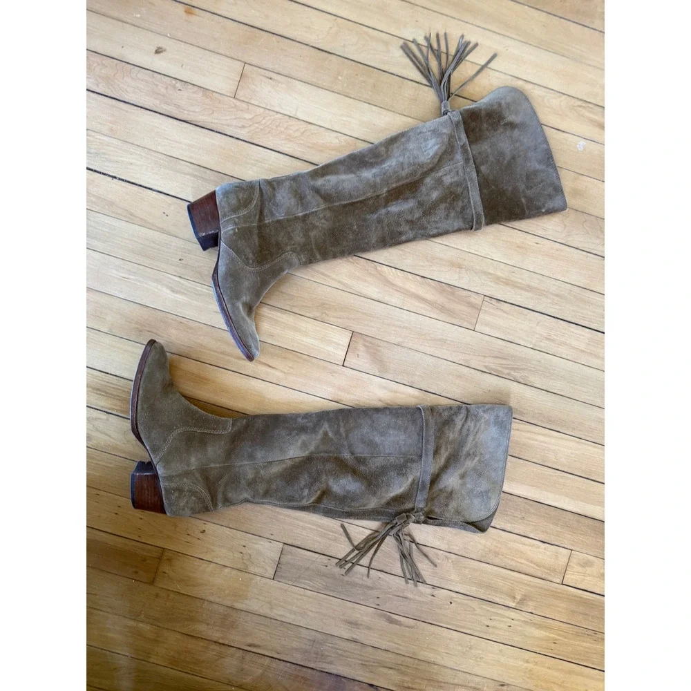 Frye Beige/khaki suede leather molly tassel over the knee‎ boots hippie boho